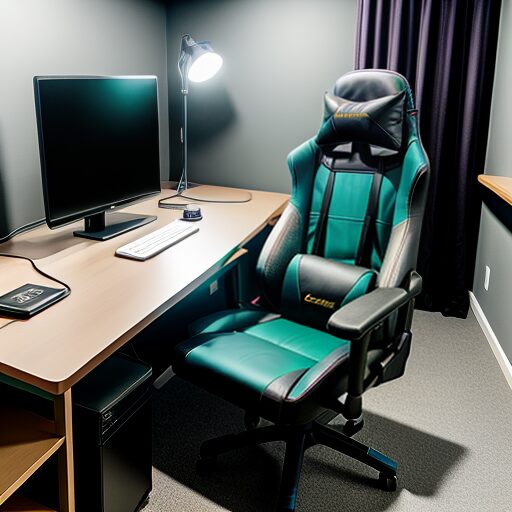 gaming chair next to pc desk